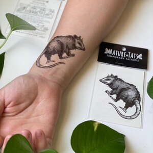 Opossum Temporary Tattoo, Black Ink Possum, Forest Animal Tattoo, Nature Tattoo, Stocking Stuffer, Weird Gift image 3