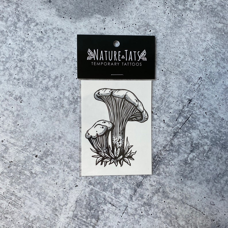 Chanterelle Mushroom Temporary Tattoo Black Line Tattoo Wild Etsy