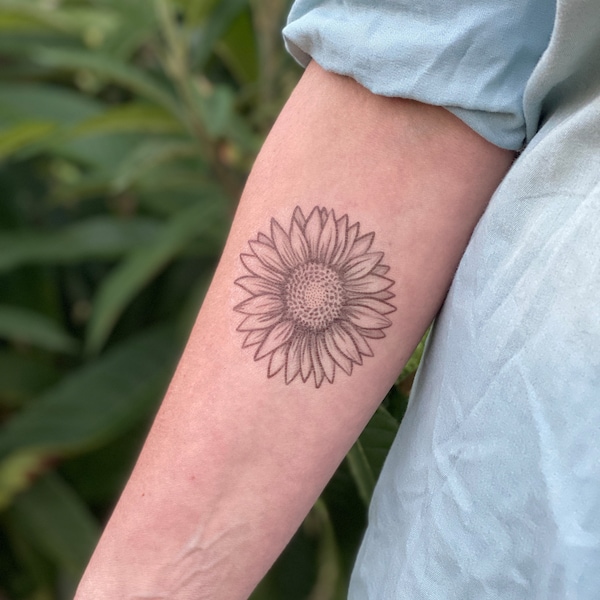 Sunflower Temporary Tattoo, Wild Flower, Botanical, Floral, Nature Tattoo, Stocking Stuffer, Nature Gift