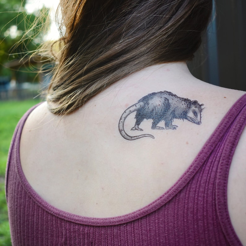 Opossum Temporary Tattoo, Black Ink Possum, Forest Animal Tattoo, Nature Tattoo, Stocking Stuffer, Weird Gift image 5