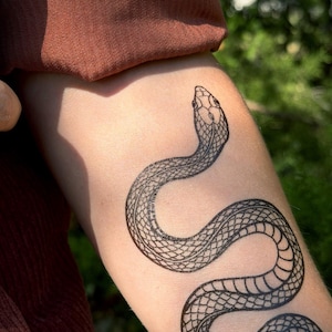 Garden Snake Temporary Tattoo: Realistic Serpent Design, Hand-Drawn, Fake Tattoo image 9