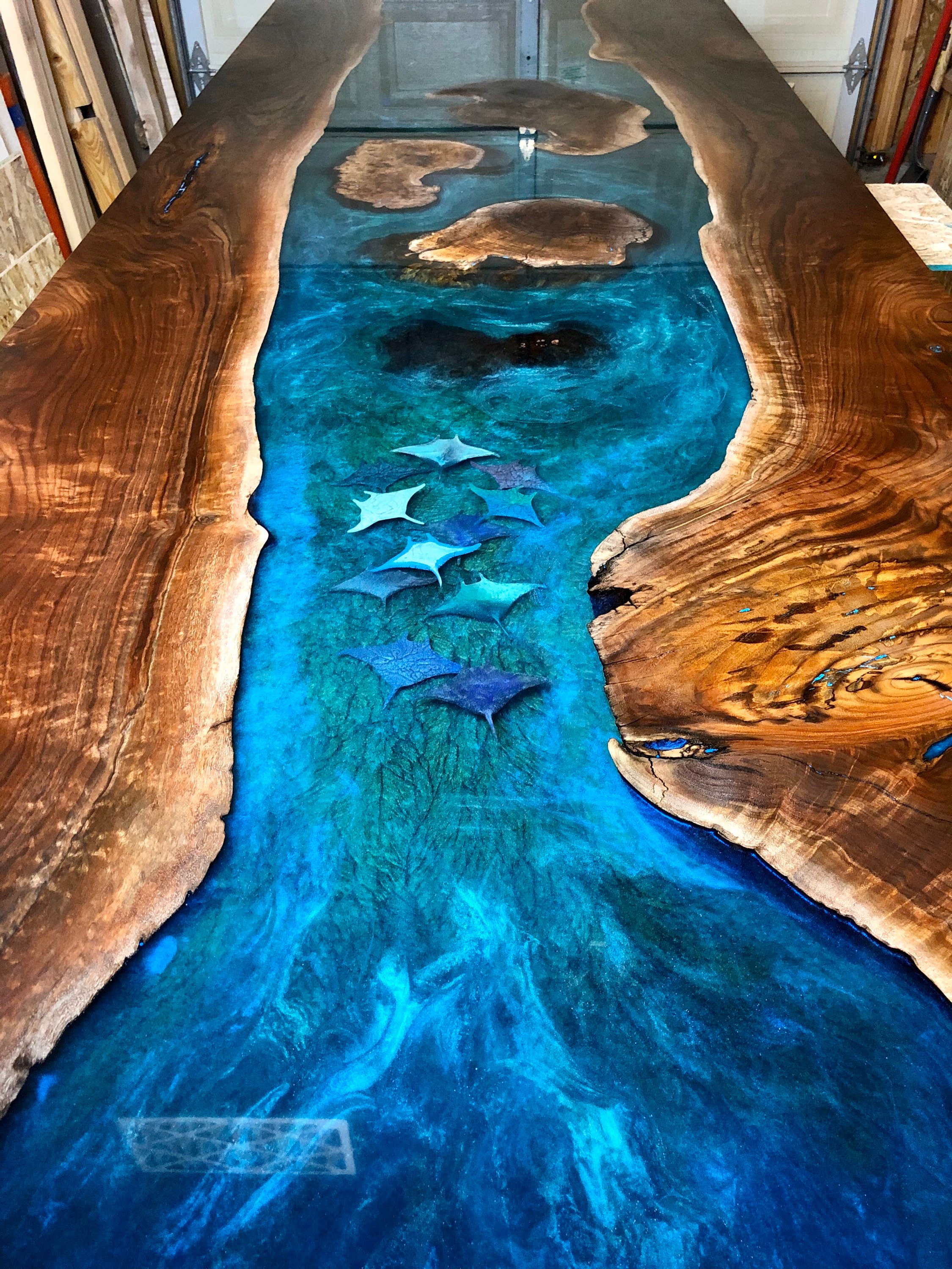 Table Océan Résine Epoxy Bleue SNGAPOUR