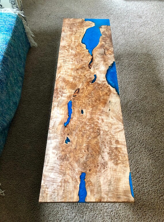 Maple Burl Coffee Table Blue Epoxy Resin River Modern Industrial