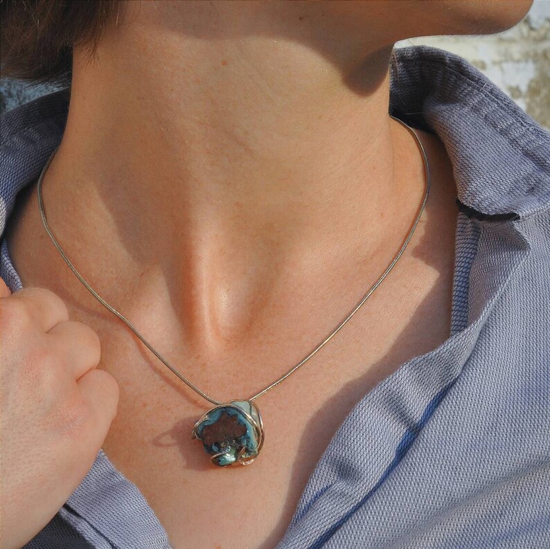Necklace Blue Green Slag glass steel byproduct Stainless Steel STEEL CITY image 4