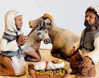 Mini Nativity Set 5 Christmas figurines with Natural Wood Slices hand made 2.4 inch figures