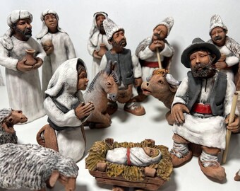 Hand Carved Nativity, Christmas Holy Birth Decorations - 14 Piece set