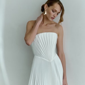 Pleated wedding dress Strapless satin wedding dress Modern A-line bridal gown with pleating Minimalist corset wedding dress CELESTE