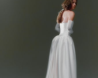 Robe de mariée corset avec laçage sur les hanches bouffantes Robe de bal sans bretelles Robe de mariée princesse trapèze Robe de mariée taille basse à encolure dégagée CONSTANCE