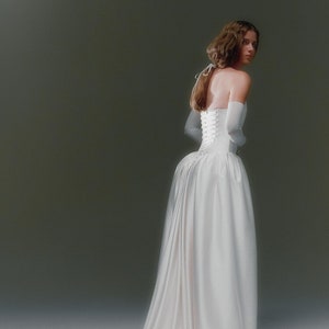 Abito da sposa corsetto con allacciatura a sbuffo sui fianchi Abito da ballo senza spalline Abito da sposa principessa a trapezio Abito da sposa con scollo a barchetta e vita bassa CONSTANCE