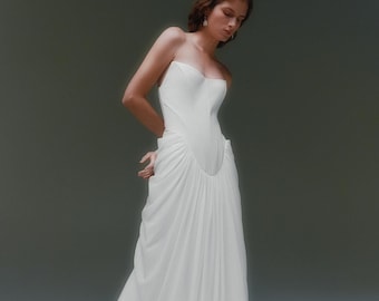 Strapless Corset Wedding Dress Minimalist Sheath Drop Waist Draped Wedding  Dress Modern Crepe and Chiffon Bridal Gown With a Train MARIANNE - Etsy