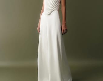 Two-piece bridal jumpsuit Wedding pantsuit Satin corset and palazzo pants wedding set Bridal bustier top + trousers 2 piece set CALYPSO&LANA