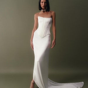 Two-piece satin corset wedding dress Bridal separates basque waist bustier top + skirt Drop waist 2-piece wedding dress LEIGHTON&NADINE