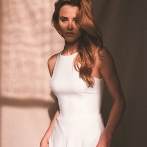 Beach wedding dress - Minimalist crepe wedding dress - Simple boho wedding dress - Modern bridal gown - sleeveless - A-line - ARRIA
