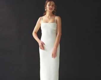 Sheath minimalist wedding dress Beach wedding dress with a cape Simple wedding dress Straight bridal dress Modern summer dress with slit LEA