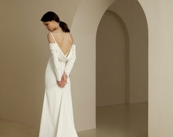 Cowl neck wedding dress with sleeves cheap