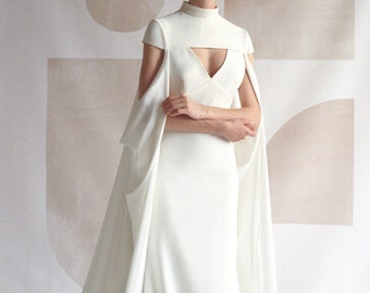 Bridal satin cape Minimalist cape for bride Wedding draped cover up in silk and crepe CLEMENTINE