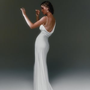 Bias cut satin wedding dress V neck slip wedding dress Minimalist cowl low back sheath wedding dress Summer fit&flare bridal gown NOELLE