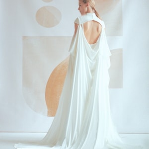 Bridal satin cape Minimalist cape for bride Wedding draped cover up in silk and crepe CLEMENTINE image 8