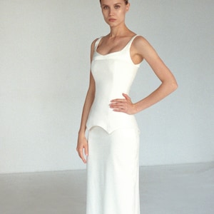 Minimalist Corset Wedding Dress Sheath Dress With a Slit Crepe and ...