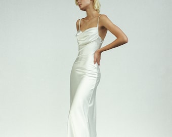 Slip Wedding Dress Bias Cut Satin Wedding Dress Cowl Neckline