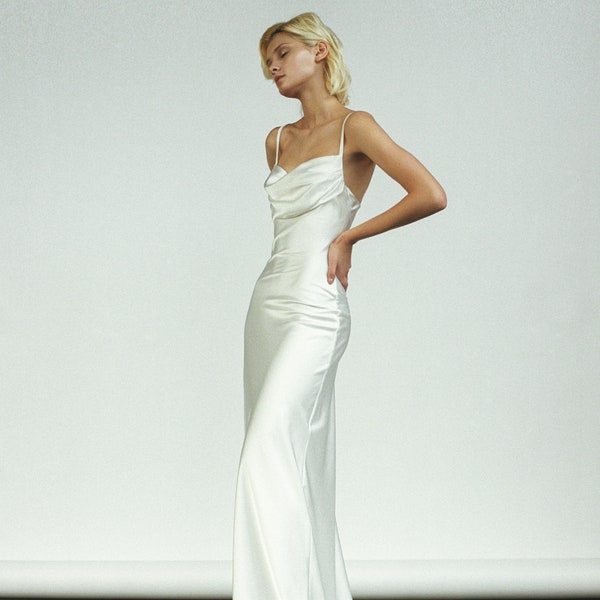 Slip wedding dress Bias cut satin wedding dress Cowl neckline wedding dress Beach wedding dress Summer bridal gown Satin slip gown AURORA