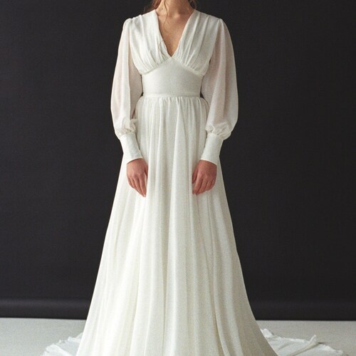 Long Sleeve Wedding Dress Boho Bishop 