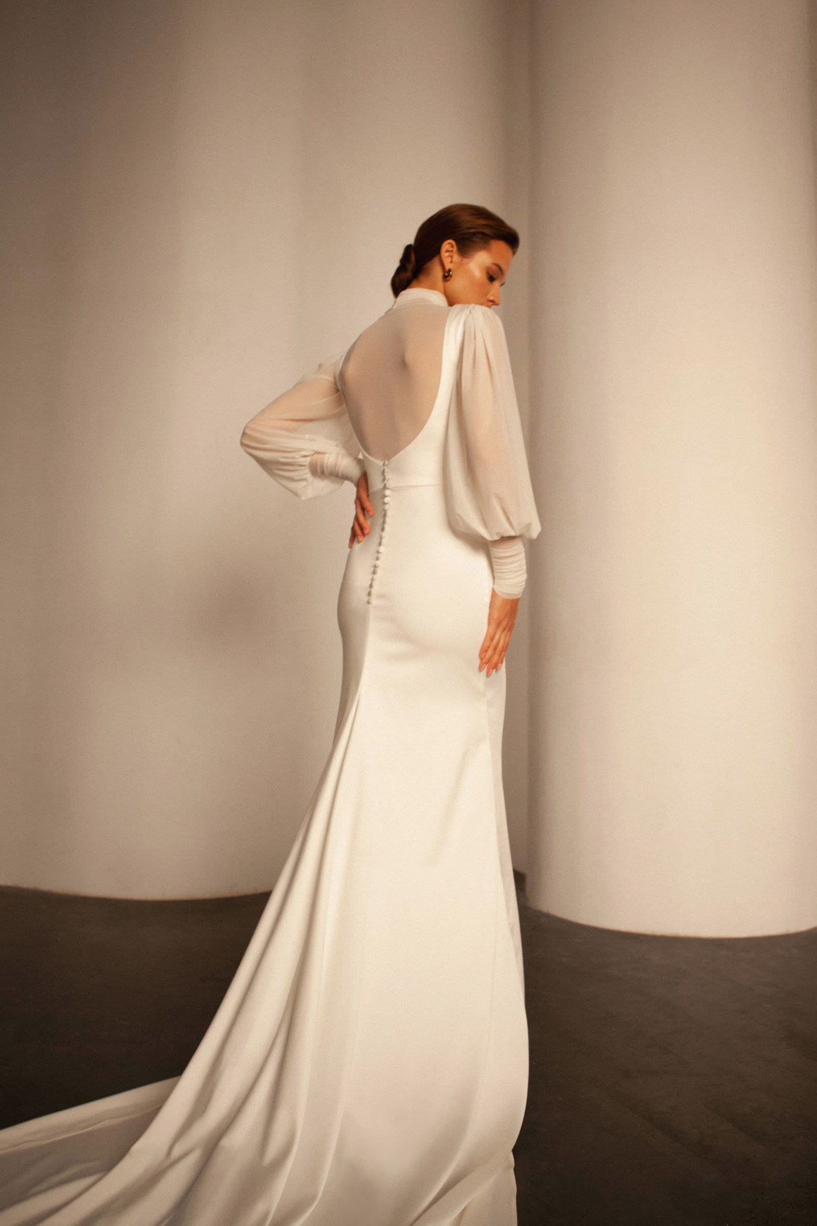 fitted lace wedding dress Sheer See Through Long Sleeve Wedding Dresses Pearl Tulle AWD1564 –  SheerGirl