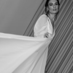 Open back long sleeve V neck wedding dress Modern chiffon wedding dress Simple Boho A line wedding dress Beach summer wedding dress SOPHIE image 8