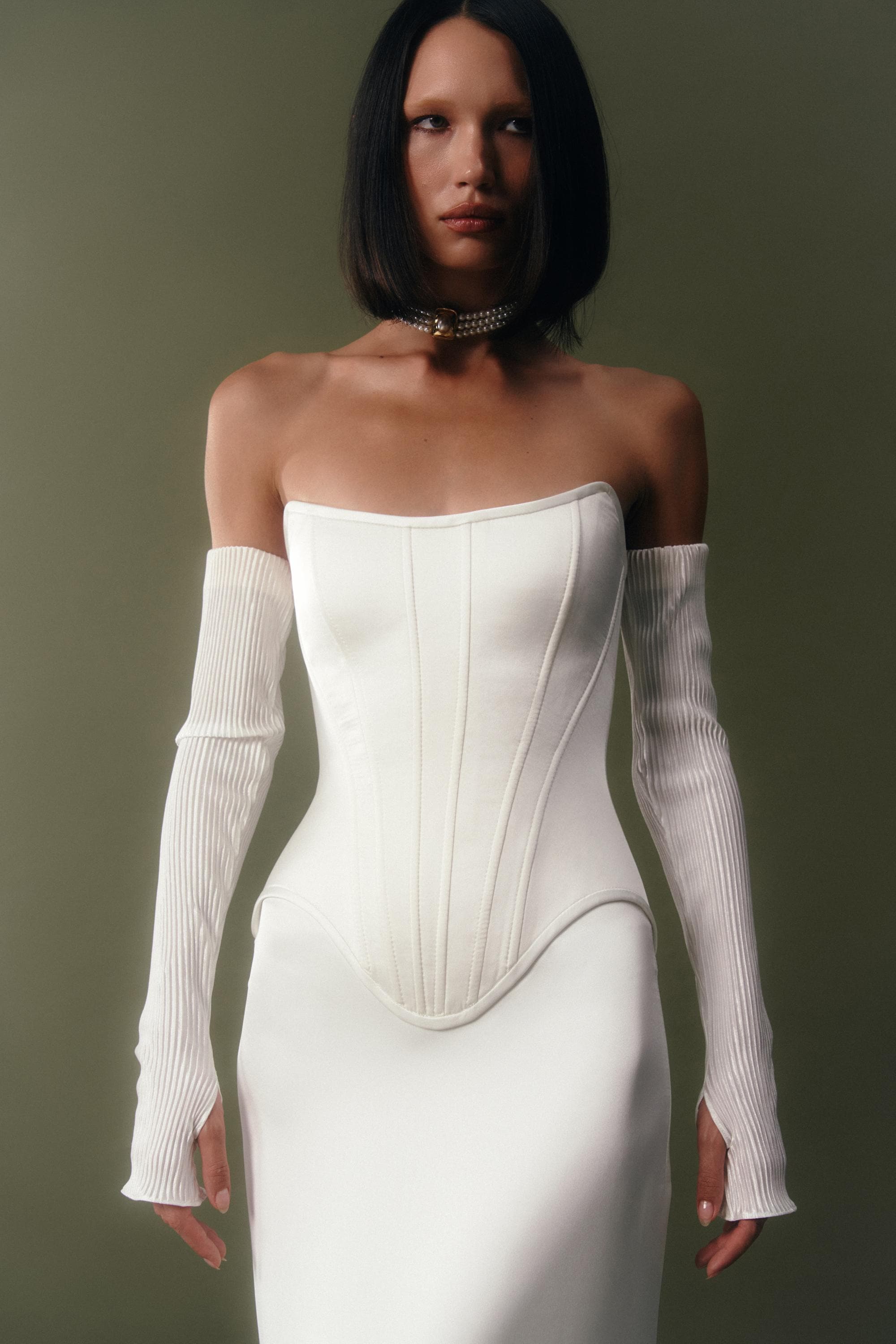 white christmas dresses Two-Piece Lace Drop Waist Corset and Fit & Flare Skirt Penelope Made to Order / Ivory / Custom (Plus Size) main image 1