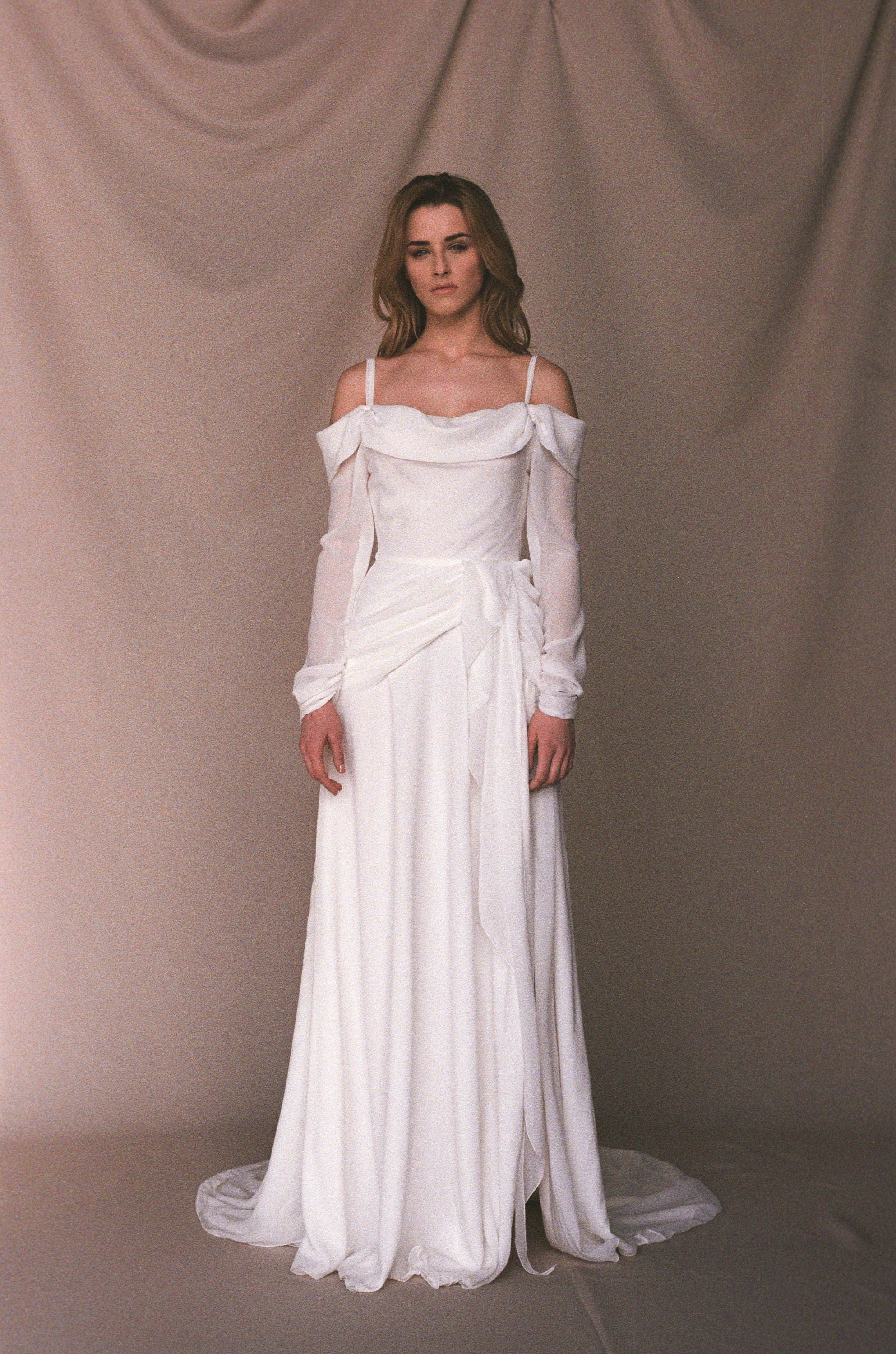 Off-shoulder Wedding Dress Boho Chiffon Beach Wedding Dress