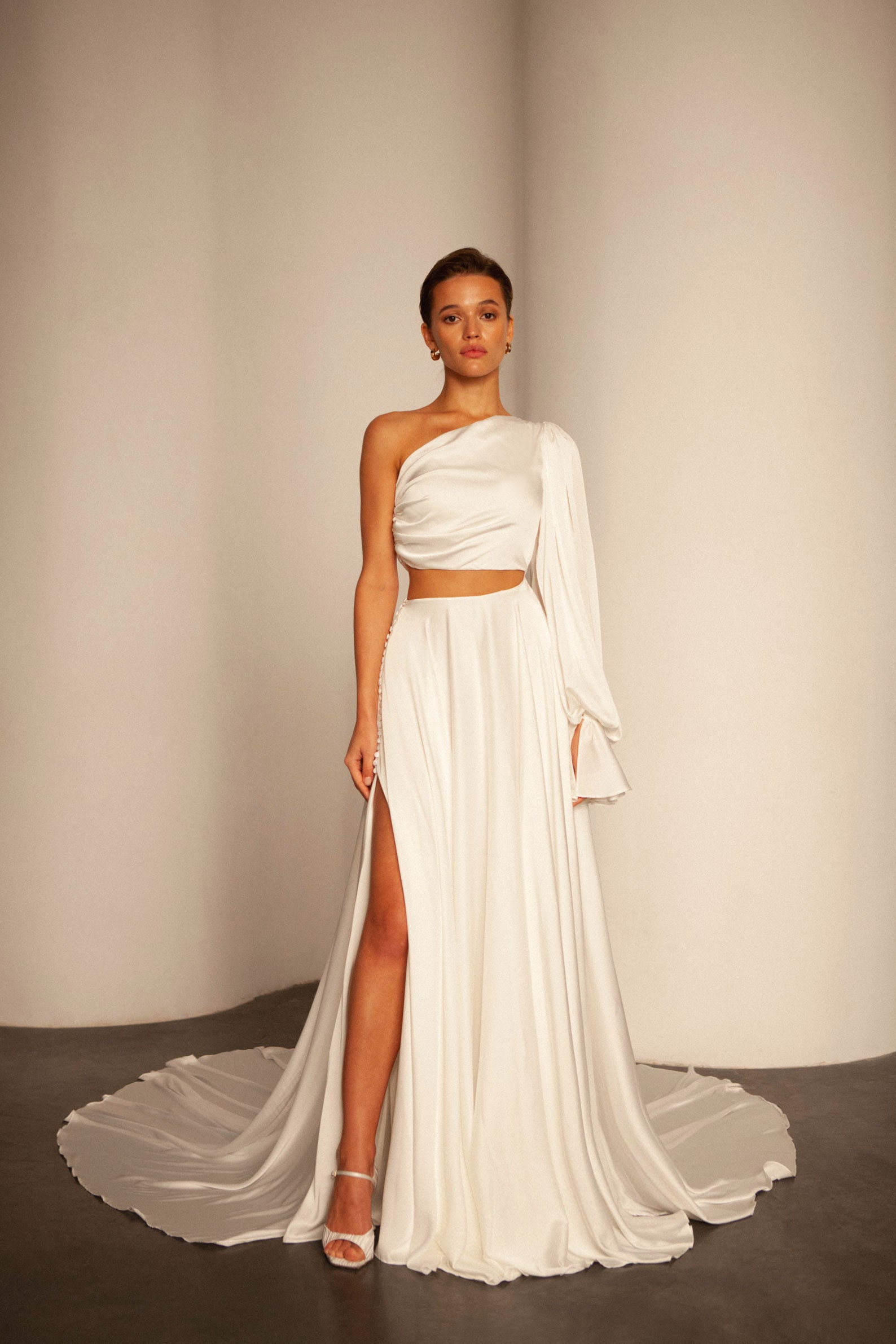 Aline Satin Wedding Dress Modern One Shoulder Wedding Dress Asymmetric — free download