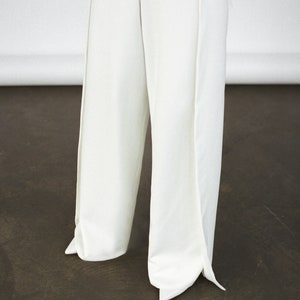 Modern bridal jumpsuit Minimalist off white wedding pantsuit cape Bridal trousers jumpsuit Ivory Crepe bridal jumpsuit Prom jumpsuit SIENNA image 6