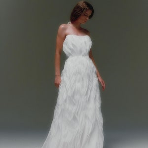 Strapless textured wedding dress Romantic A-line chiffon wedding dress Modern diaphanous bridal gown Flowy texture wedding dress OPHELIA image 9