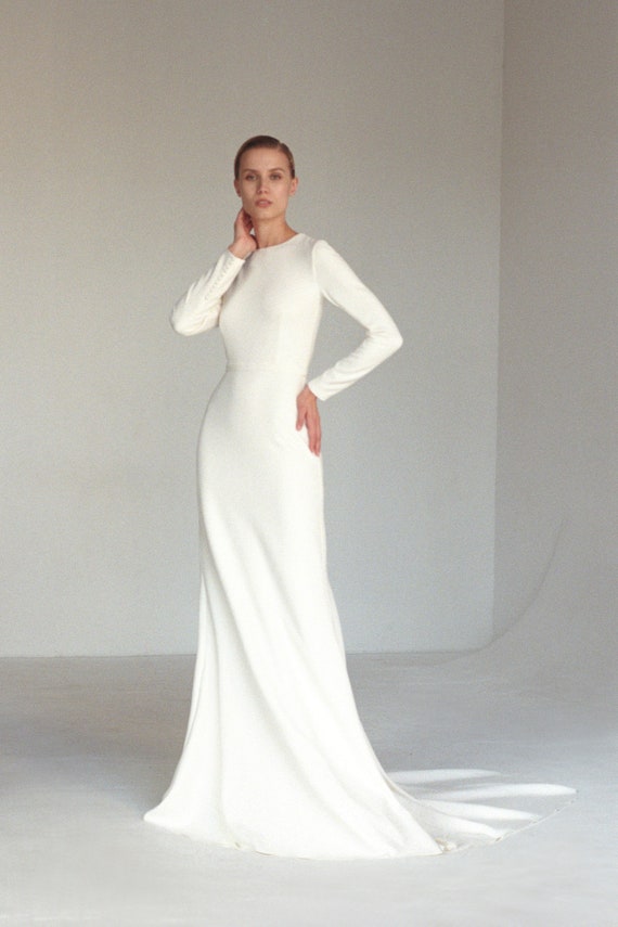 crepe wedding dress long sleeve