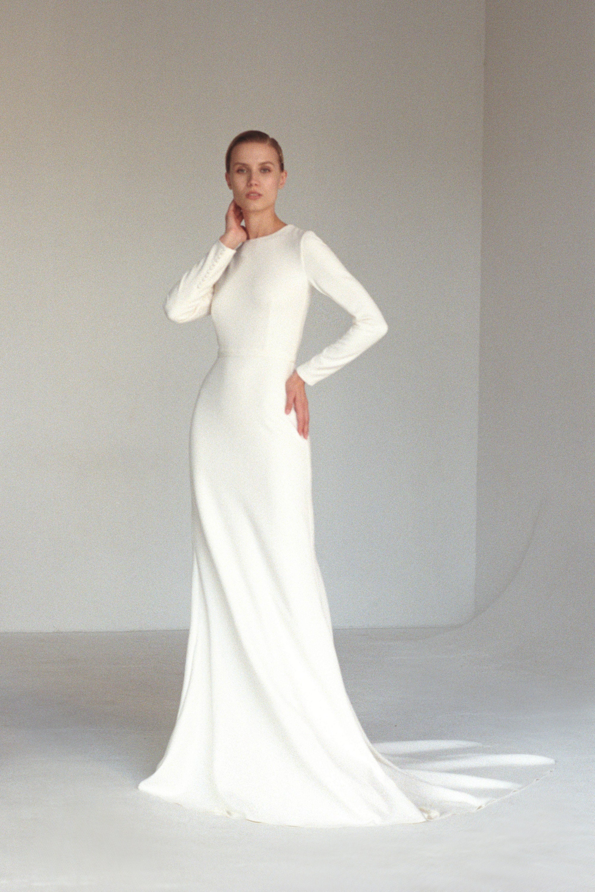 Long sleeve minimalist wedding deals dress