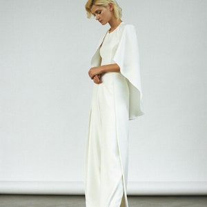 Modern bridal jumpsuit Minimalist off white wedding pantsuit cape Bridal trousers jumpsuit Ivory Crepe bridal jumpsuit Prom jumpsuit SIENNA image 10