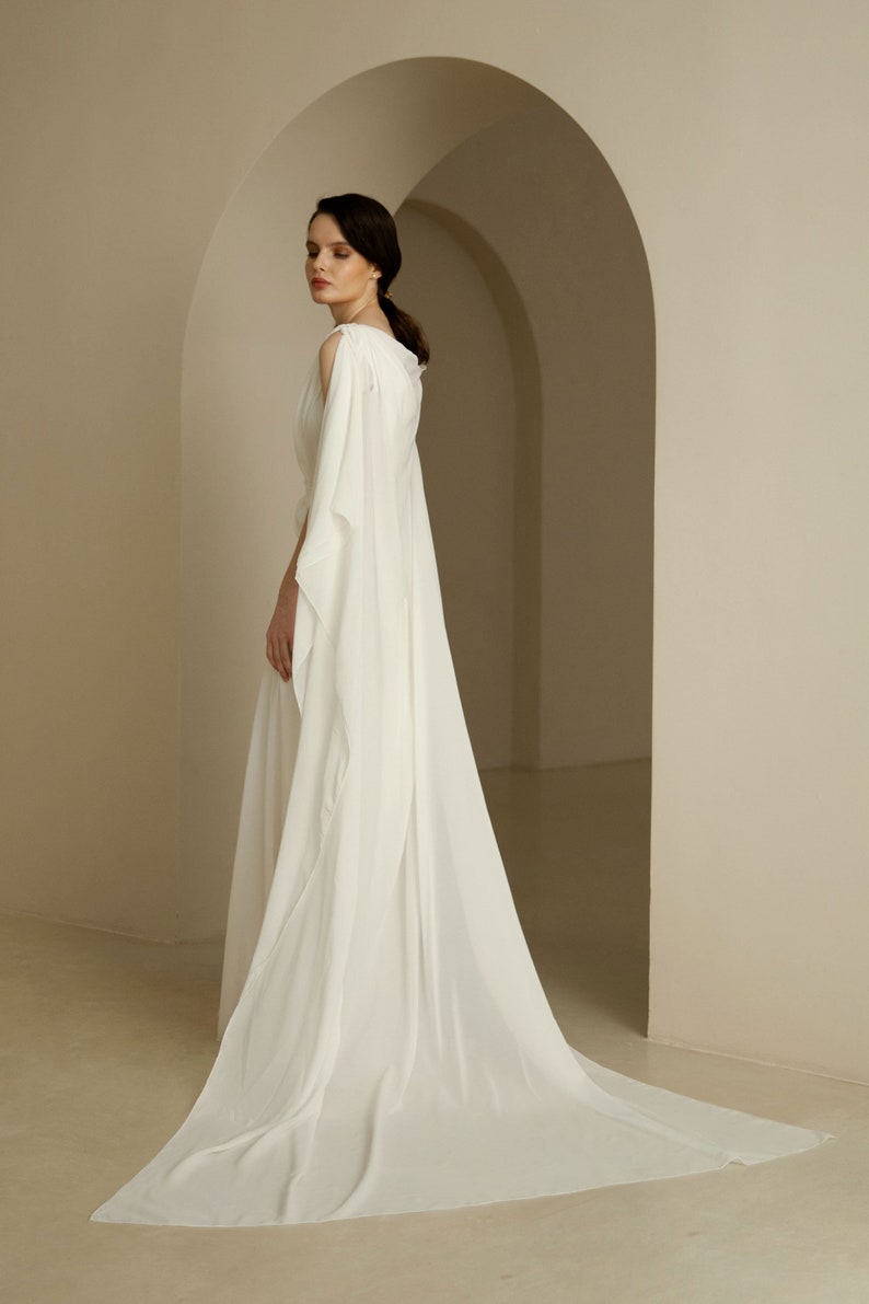 Goddess Wedding Dress With a Cape A Line Chiffon Wedding Dress - Etsy