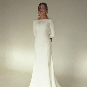 Mermaid Crepe Wedding Dress Open Back Wedding Dress Long Sleeve ...