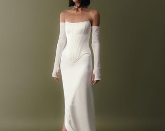 2 piece wedding dress with corset Two-Piece Lace Corset Wedding Dress with Detachable High-Neck Bolero