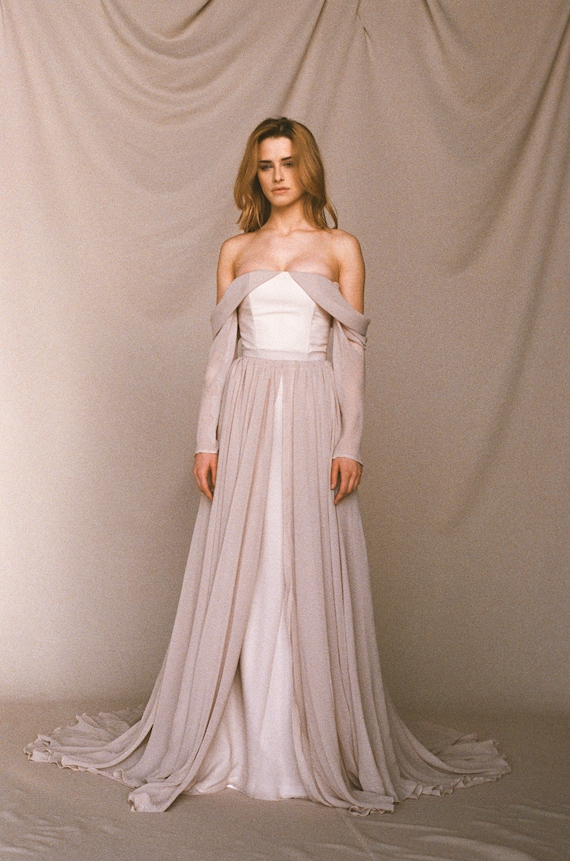 chiffon beige dress METALLIC STRIPED CHIFFON MAXI DRESS IN BEIGE