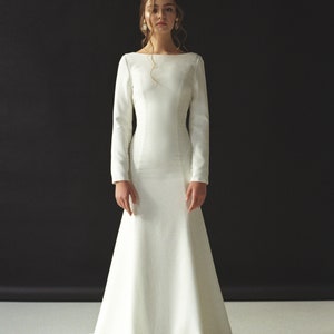 Mermaid Crepe Wedding Dress Open Back Wedding Dress Long Sleeve ...