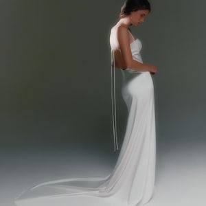 Seashell Cup Satin Wedding Dress Minimalist Fit-flare Wedding Dress ...
