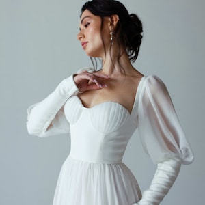 Seashell Cup Corset Wedding Dress A Line Long Train Puff Sleeve Lacing ...
