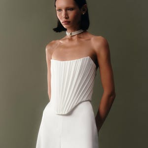Pleated bridal bustier Basque waist satin bridal corset Modern satin wedding corset Minimalist separate bridal top CALYPSO