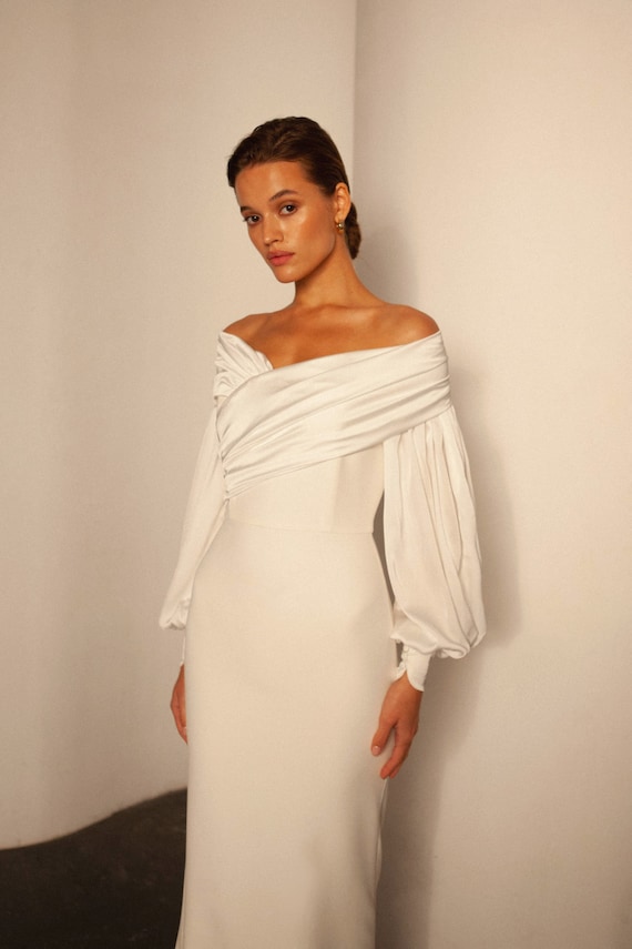 Off-the-shoulder Crepe Wedding Dress Modern Minimalist off - Etsy Singapore