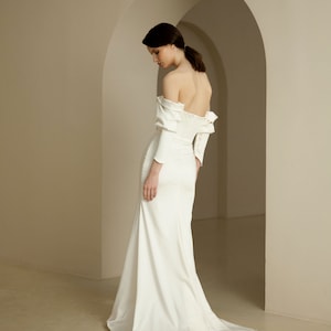 Off-shoulder Satin Wedding Dress Fit and Flare Long Sleeve - Etsy