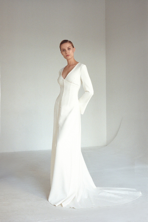 Button Long Sleeves Wedding Dress Button Long Sleeves Wedding Dress
