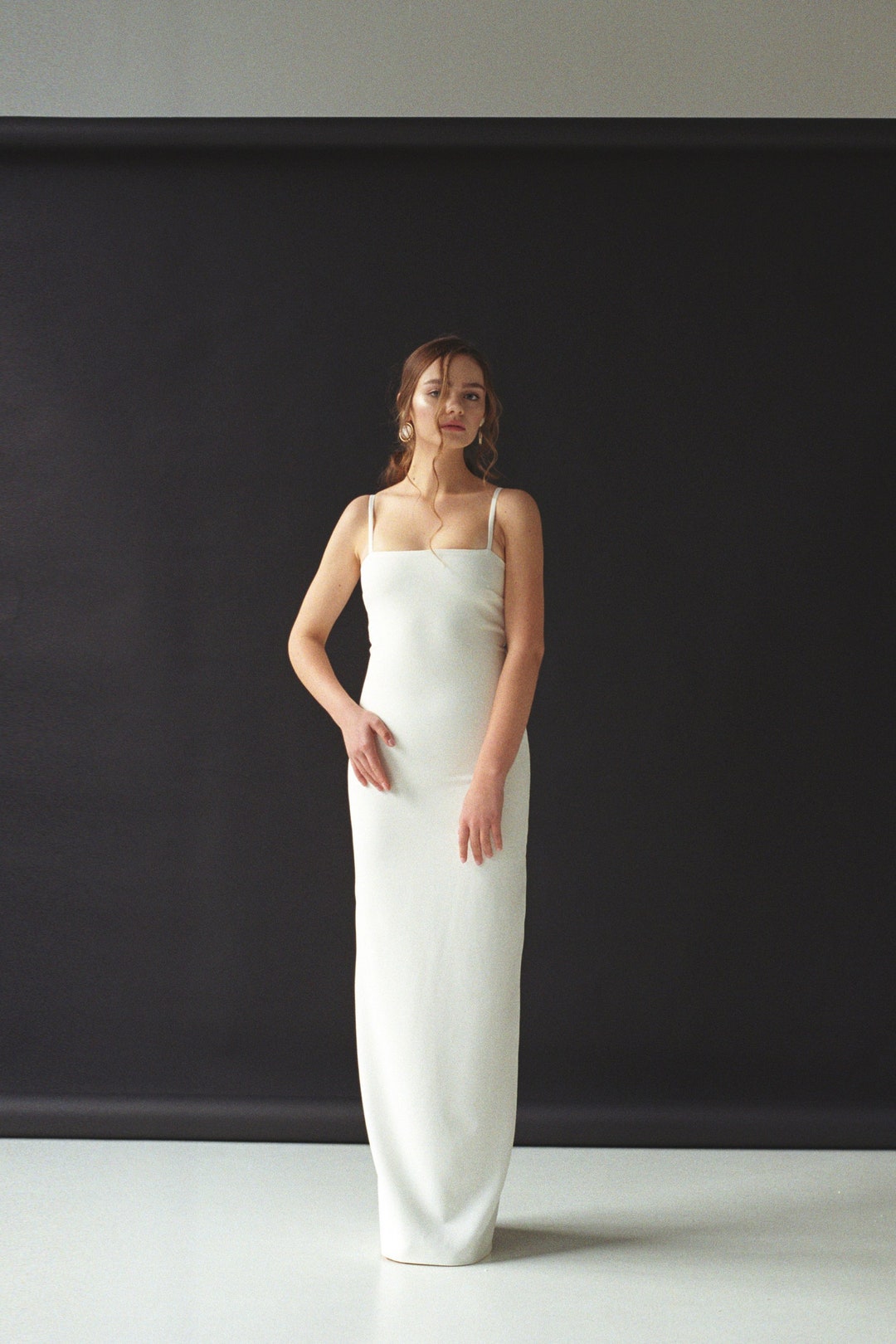 Sheath Minimalist Wedding Dress Beach Wedding Dress With a Cape Simple  Wedding Dress Straight Bridal Dress Modern Summer Dress With Slit LEA - Etsy