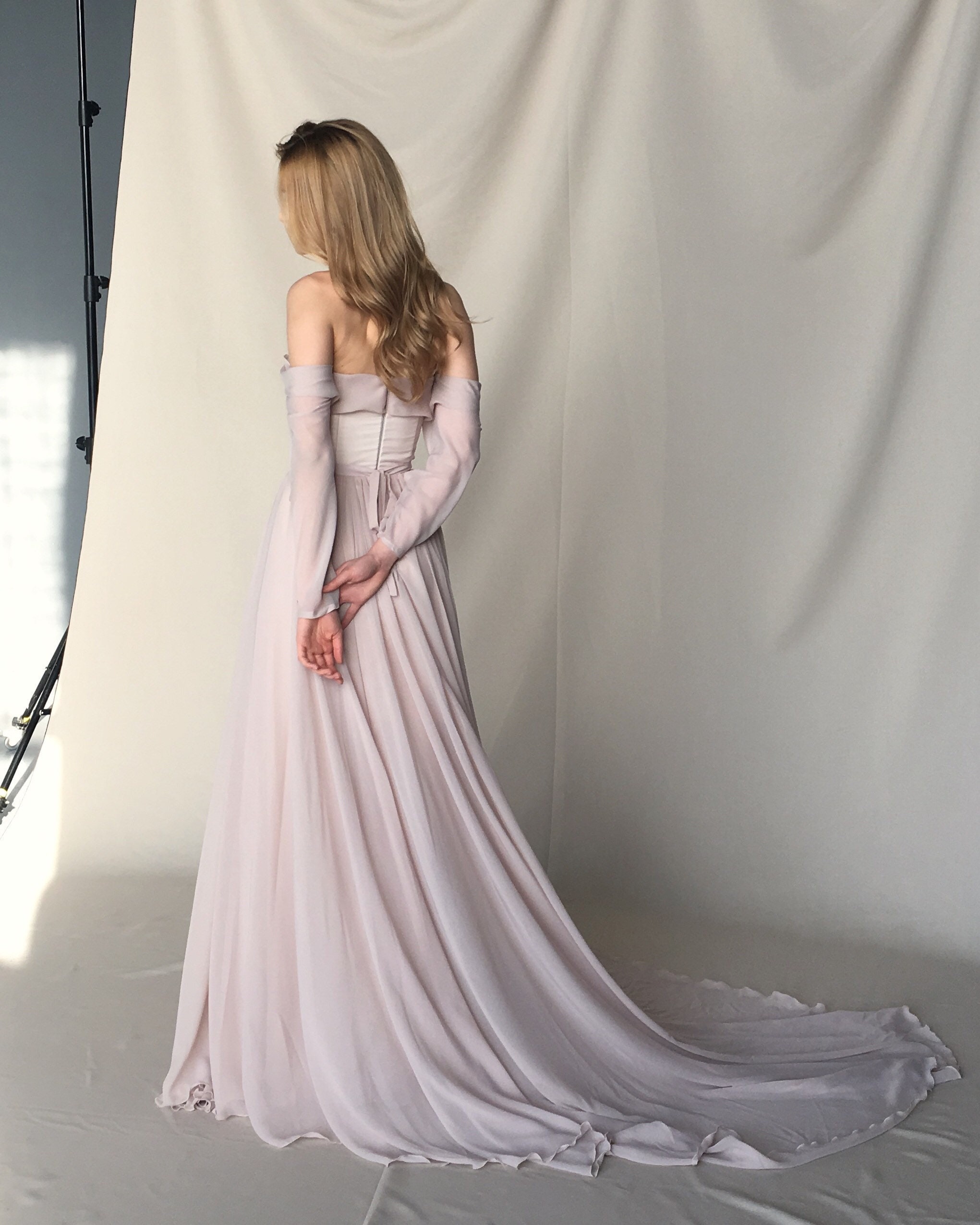 Beige Off-the-shoulder Wedding Dress Long Sleeve Wedding - Etsy Australia