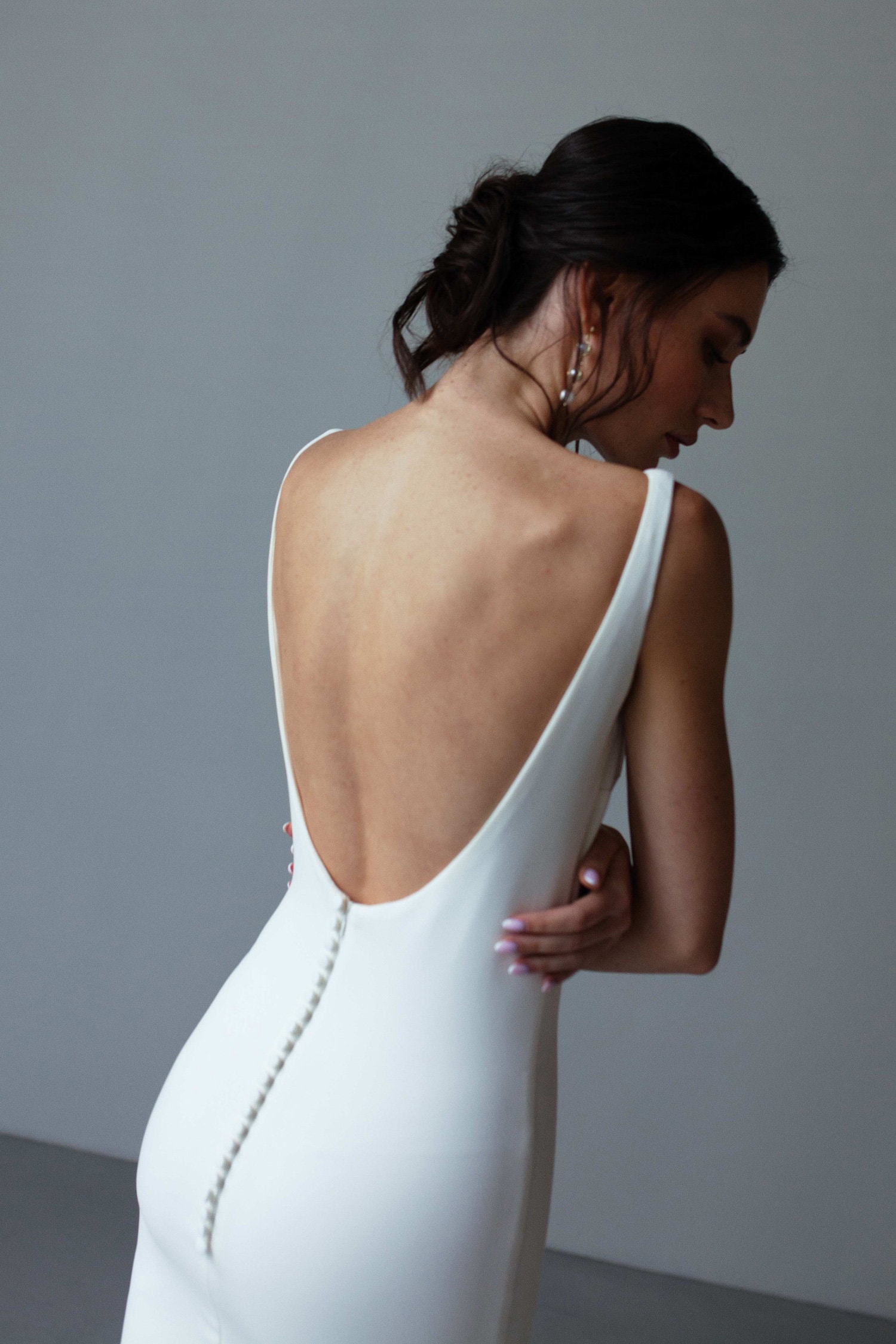 Modern Mermaid Crepe Wedding Dress Open 
